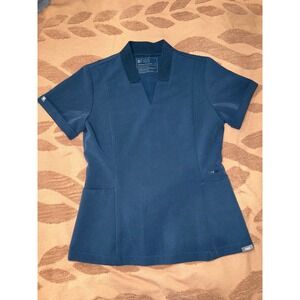 FIGS Women Blue Short Sleeve V Neck‎ Scrub Top Size XS Technical Collection